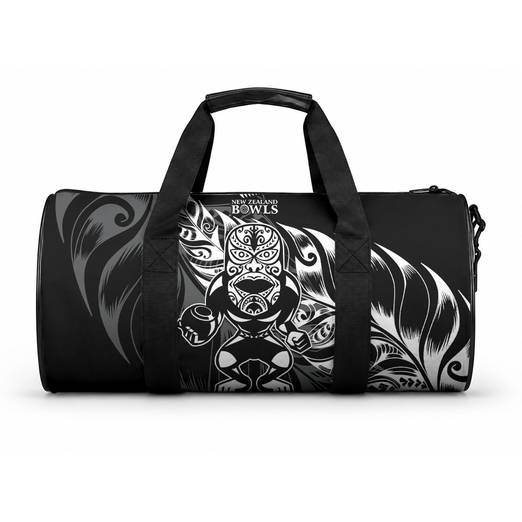 New Zealand Lawn Bowls Duffle Bag Black Maori Warrior Tribal Silver Fern