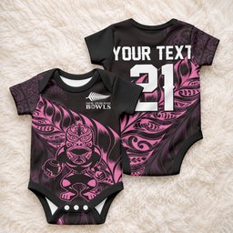 New Zealand Lawn Bowls Custom Baby Onesie Pink Maori Warrior Tribal Silver Fern