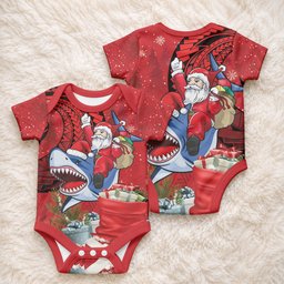 Funny Santa Riding Shark Baby Onesie Polynesian Tribal Christmas Spirit