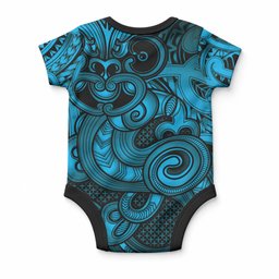 Aotearoa Maori Hei Tiki Baby Onesie Kikorangi Kowhaiwhai Puhoro Motif