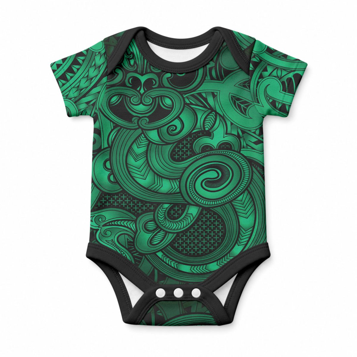 Aotearoa Maori Hei Tiki Baby Onesie Kakariki Kowhaiwhai Puhoro Motif