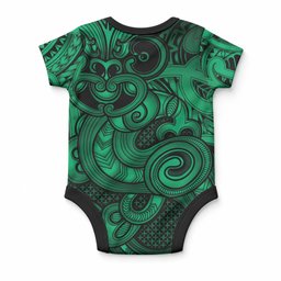 Aotearoa Maori Hei Tiki Baby Onesie Kakariki Kowhaiwhai Puhoro Motif