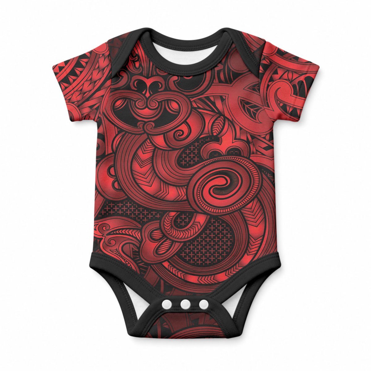 Aotearoa Maori Hei Tiki Baby Onesie Whero Kowhaiwhai Puhoro Motif