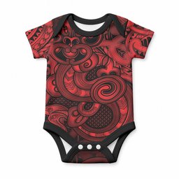 Aotearoa Maori Hei Tiki Baby Onesie Whero Kowhaiwhai Puhoro Motif