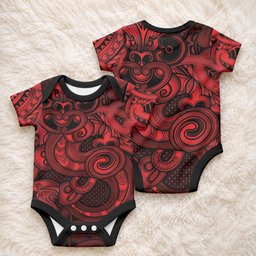 Aotearoa Maori Hei Tiki Baby Onesie Whero Kowhaiwhai Puhoro Motif