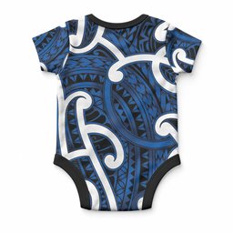 Aotearoa Maori Kowhaiwhai Baby Onesie Kikorangi Puhoro and Patiki