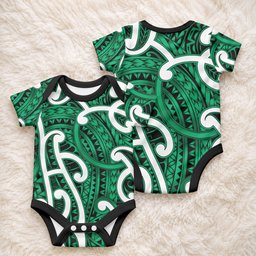Aotearoa Maori Kowhaiwhai Baby Onesie Kakariki Puhoro and Patiki