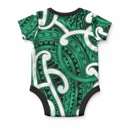 Aotearoa Maori Kowhaiwhai Baby Onesie Kakariki Puhoro and Patiki