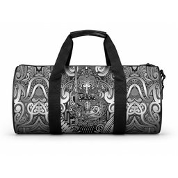 New Zealand Taiaha Maori Duffle Bag Kiwikiwi Minimalist Silver Fern Tukutuku Motif