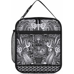 New Zealand Taiaha Maori Lunch Bag Kiwikiwi Minimalist Silver Fern Tukutuku Motif