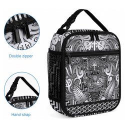New Zealand Taiaha Maori Lunch Bag Kiwikiwi Minimalist Silver Fern Tukutuku Motif