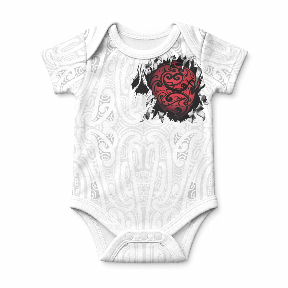 New Zealand Maori Heart Tribal Personalised Baby Onesie Polynesian Patterns