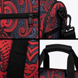 New Zealand Taiaha Maori Duffle Bag Whero Minimalist Silver Fern Tukutuku Motif
