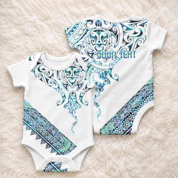 Kahui Whetu Paua shell Kowhaiwhai Taniko Personalised Baby Onesie Manta Ray Shark-Turtle Maori Tribal Style