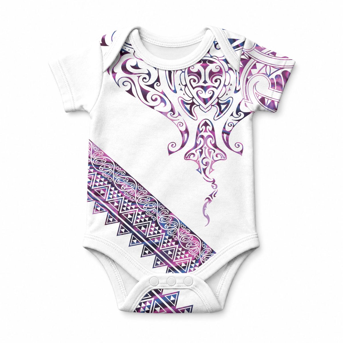 Mawhero Paua shell Kowhaiwhai Taniko Personalised Baby Onesie Manta Ray Shark-Turtle Maori Tribal Style
