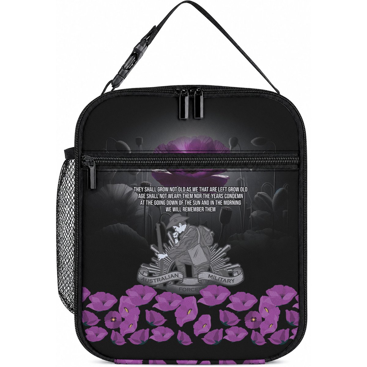 ANZAC Day Remembrance Lunch Bag Purple Poppy We Will Remember Them
