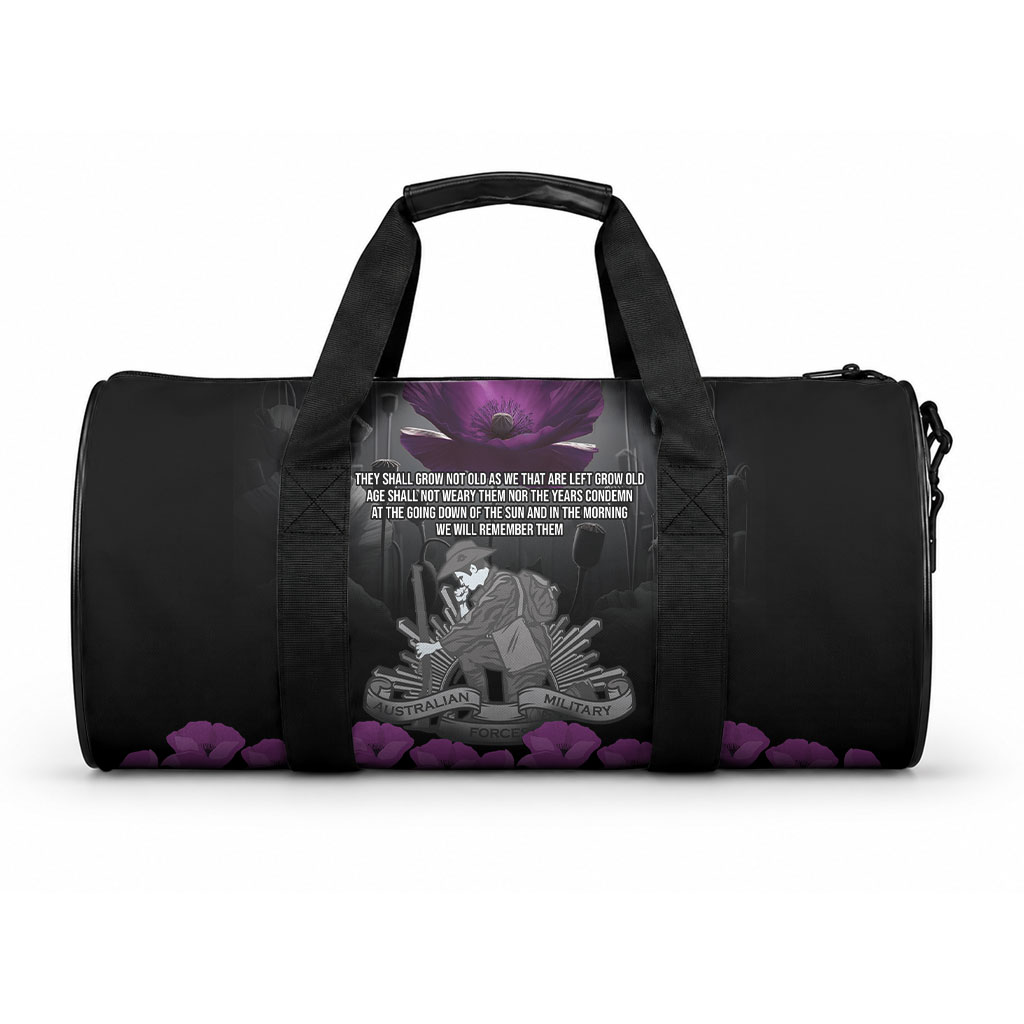ANZAC Day Remembrance Duffle Bag Purple Poppy We Will Remember Them