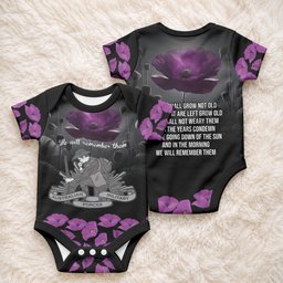 ANZAC Day Remembrance Baby Onesie Purple Poppy We Will Remember Them
