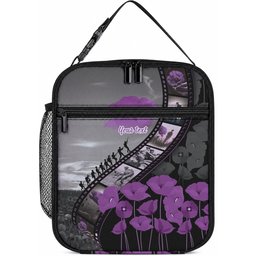 Personalised Remembering ANZAC Lest We Forget Lunch Bag Vintage Film Frame Memorial Purple Poppy