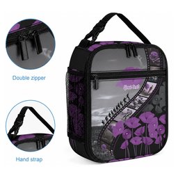 Personalised Remembering ANZAC Lest We Forget Lunch Bag Vintage Film Frame Memorial Purple Poppy