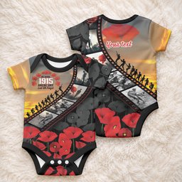 Personalised Remembering ANZAC Lest We Forget Baby Onesie Vintage Film Frame Memorial Red Poppy