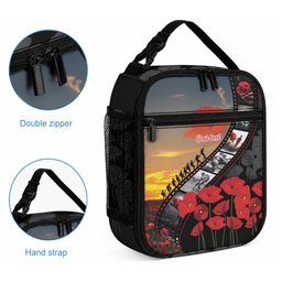 Personalised Remembering ANZAC Lest We Forget Lunch Bag Vintage Film Frame Memorial Red Poppy
