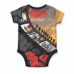 Personalised Remembering ANZAC Lest We Forget Baby Onesie Vintage Film Frame Memorial Red Poppy