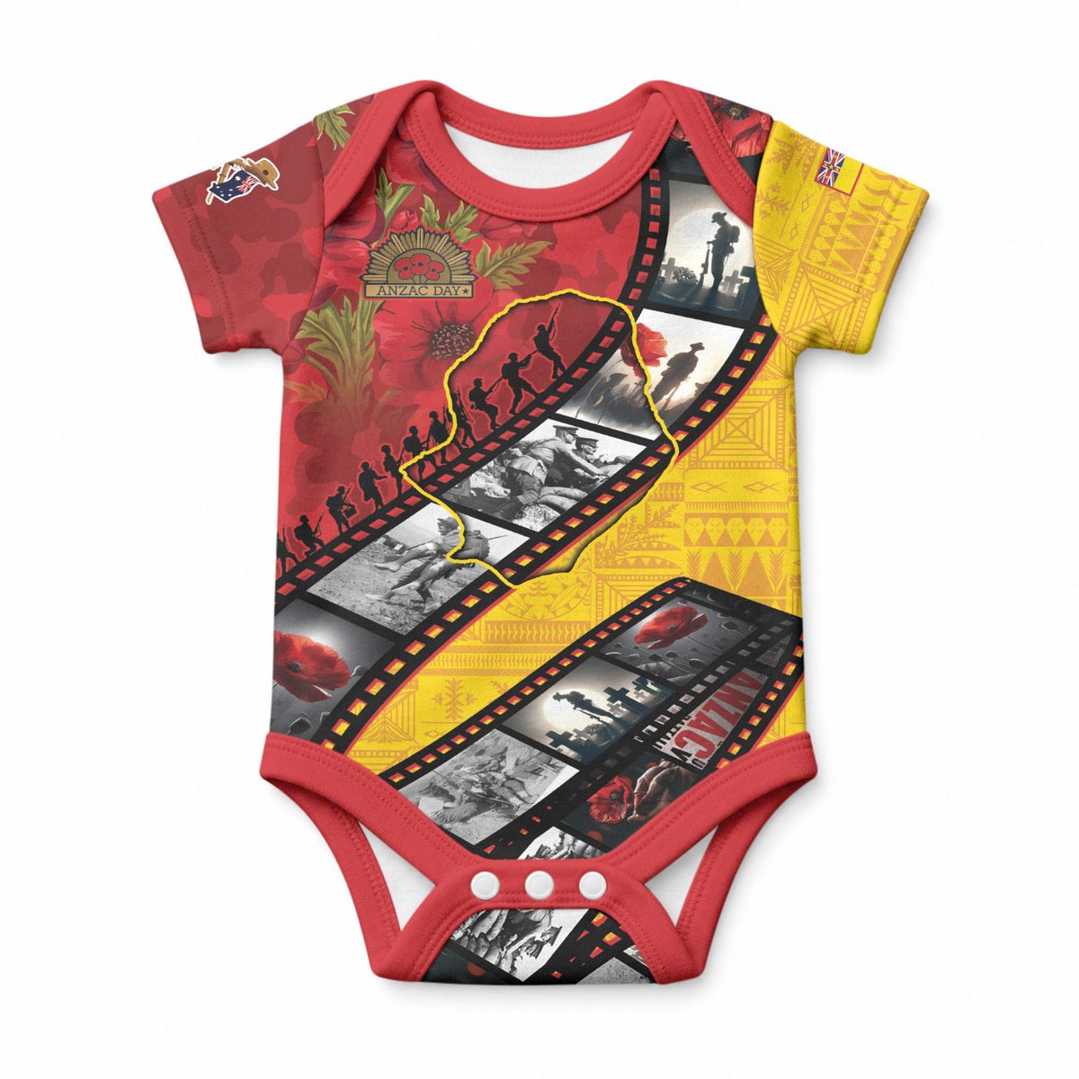 Personalised Niue ANZAC 1915-2026 Filmstrip Baby Onesie Lest We Forget 25 April