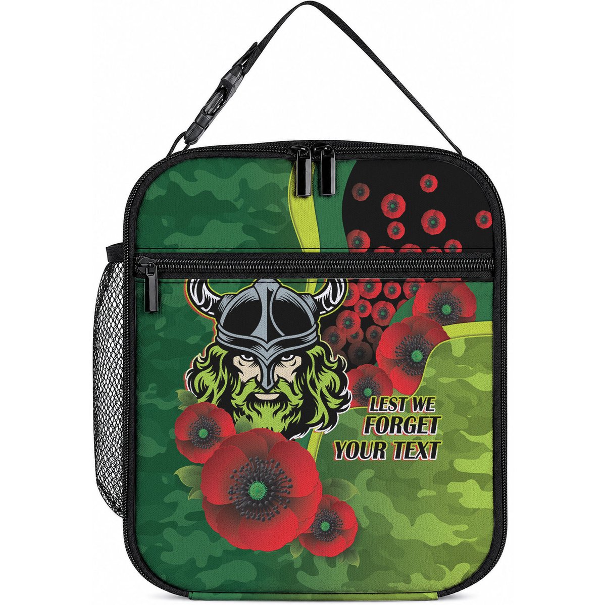 Canberra Raiders ANZAC Personalised Lunch Bag Lest We Forget Poppy Camo
