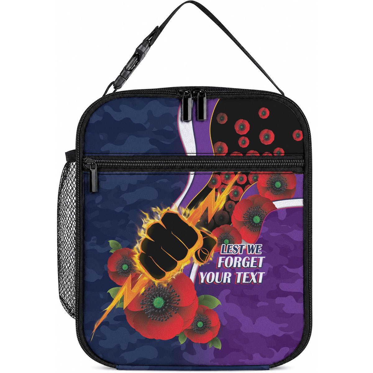 Melbourne Storm ANZAC Personalised Lunch Bag Lest We Forget Poppy Camo