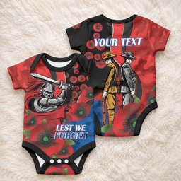 Newcastle Knights ANZAC Personalised Baby Onesie Lest We Forget Poppy Camo