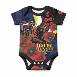 North Queensland Cowboys ANZAC Personalised Baby Onesie Lest We Forget Poppy Camo