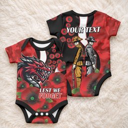 St George Illawarra Dragons ANZAC Personalised Baby Onesie Lest We Forget Poppy Camo