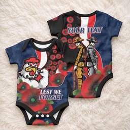 Sydney Roosters ANZAC Personalised Baby Onesie Lest We Forget Poppy Camo
