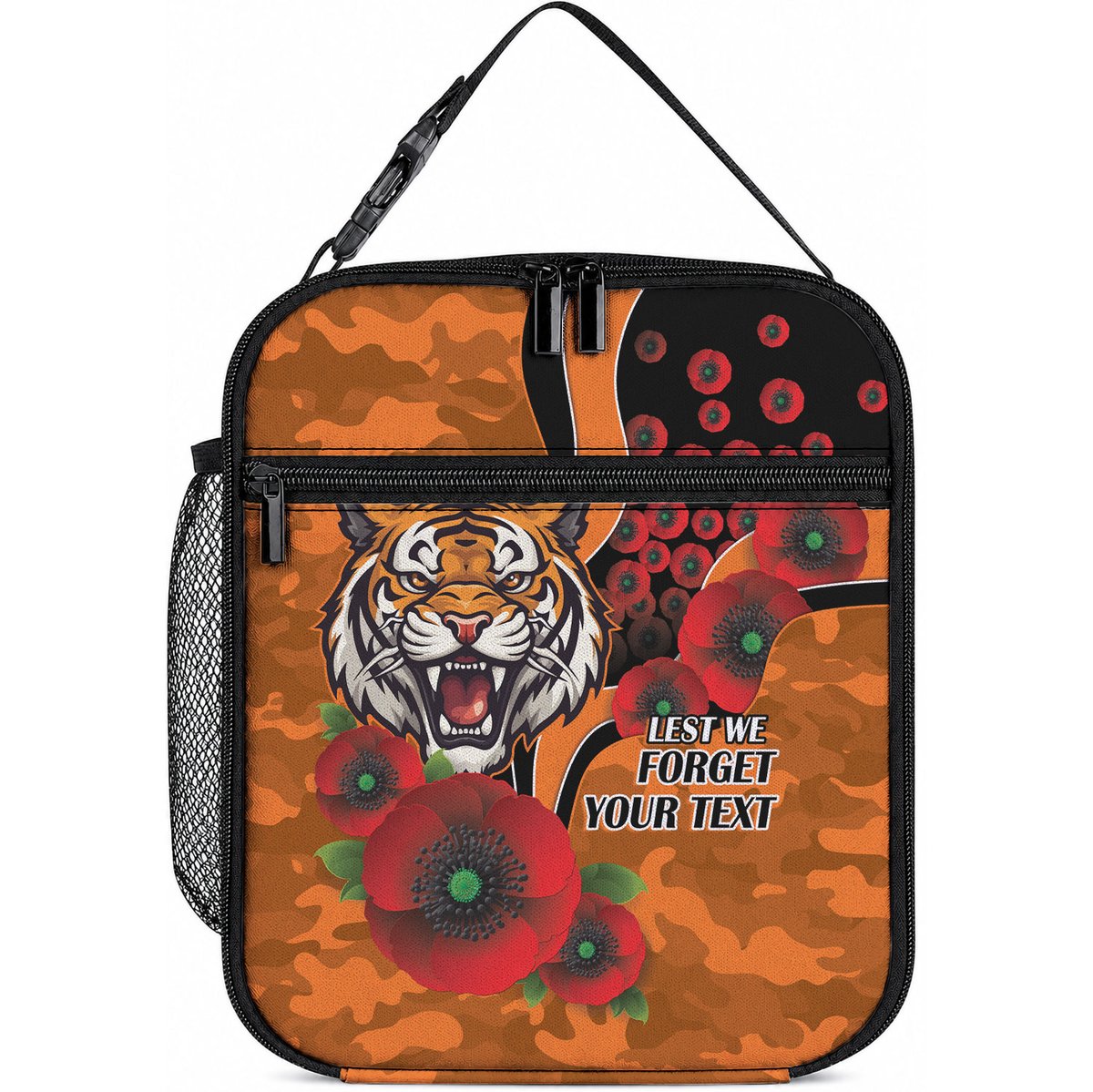 Wests Tigers ANZAC Personalised Lunch Bag Lest We Forget Poppy Camo