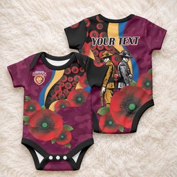 Brisbane Lions ANZAC Personalised Baby Onesie Lest We Forget Poppy Camo