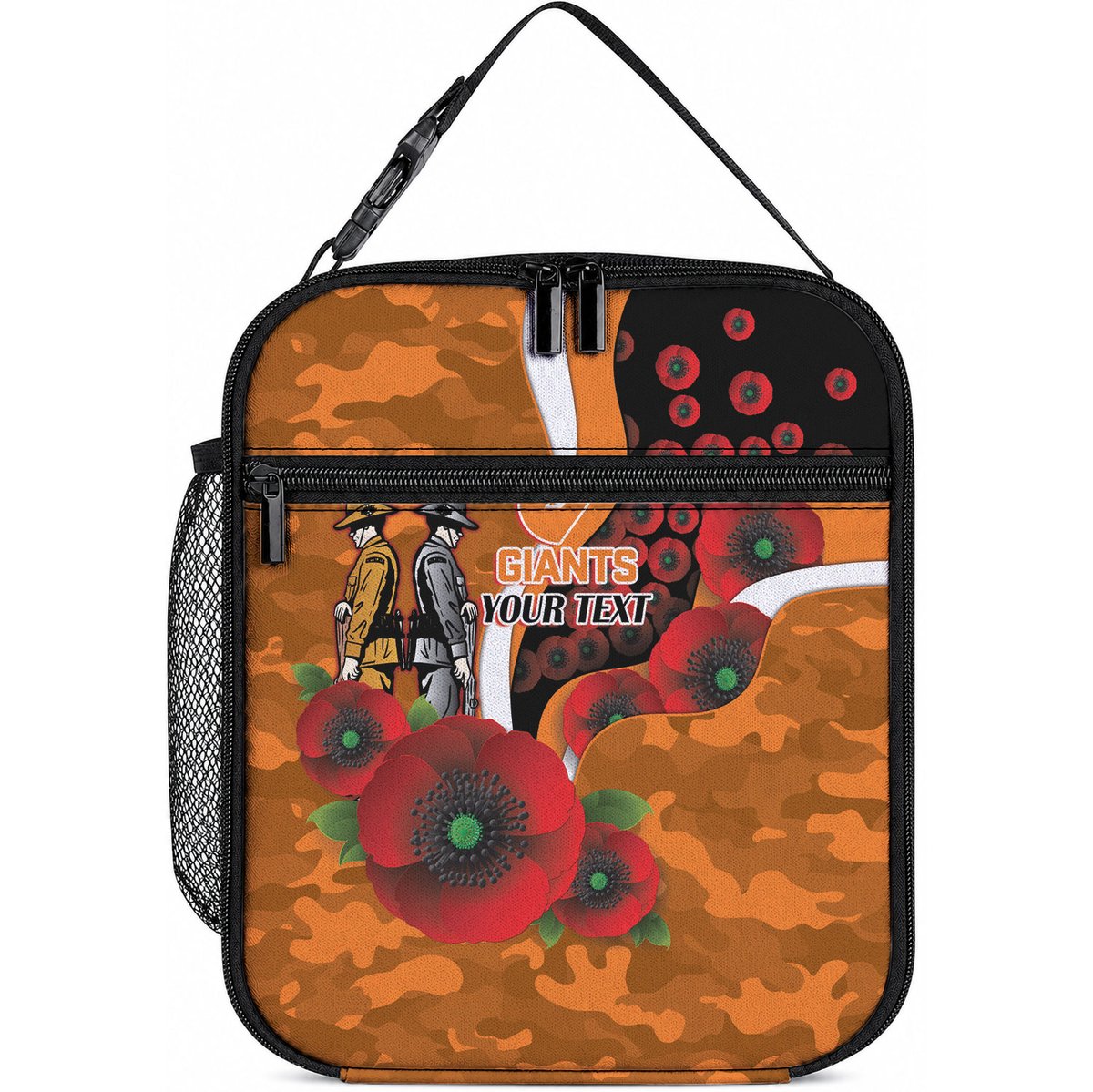 Greater Giants ANZAC Personalised Lunch Bag Lest We Forget Poppy Camo