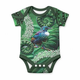 Tui Bird Koru Silver Fern Aotearoa Baby Onesie
