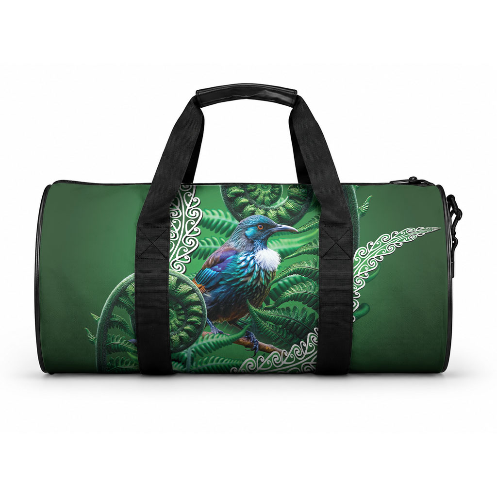 Tui Bird Koru Silver Fern Aotearoa Duffle Bag