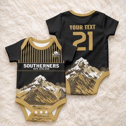 Custom Oceania Football NZ South Island Baby Onesie Minimal Mount Cook Silhouette