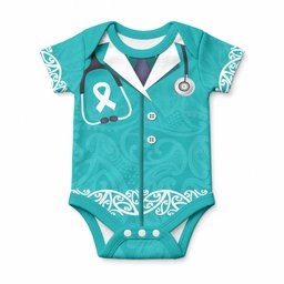 New Zealand Nurses Week Baby Onesie Maori Kowhaiwhai Cyan Tribal