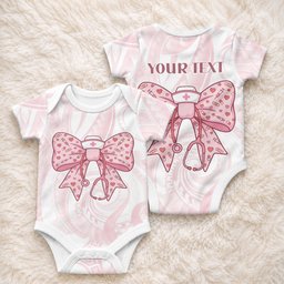 New Zealand Nurses RN Personalised Baby Onesie Pink Stethoscope Coquette Bow Maori Motif