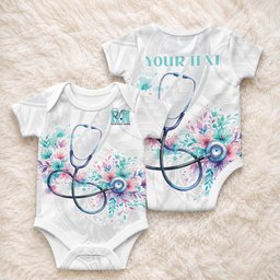 New Zealand Nurses RN Personalised Baby Onesie Stethoscope Floral Maori Motif