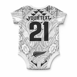 2026 Autumn Rugby Nations New Zealand Custom Baby Onesie White Kowhaiwhai Maori Tribal Taniko Motif