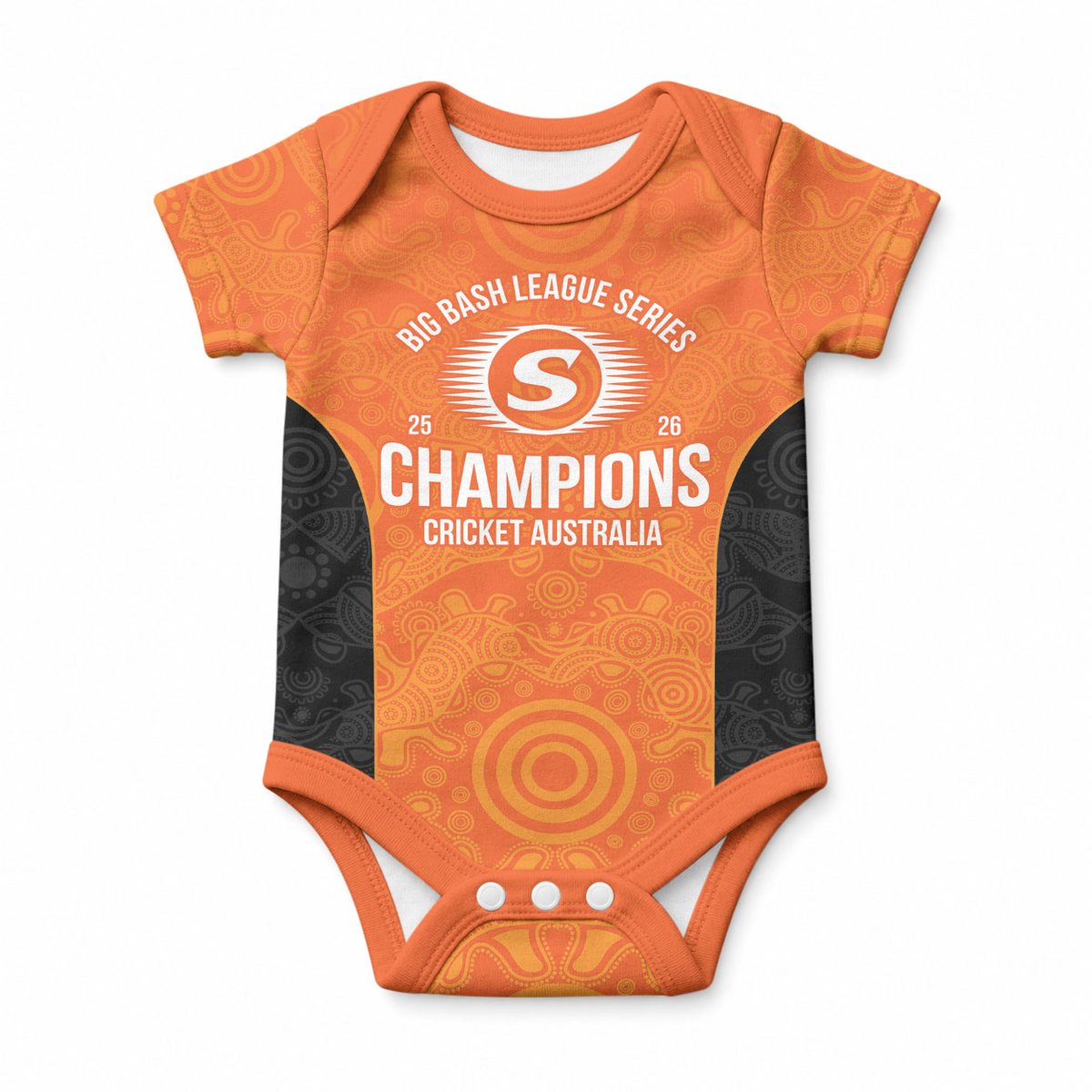 Cricket Australia Perth Champions 2026 Baby Onesie Gold Aboriginal Dot Art