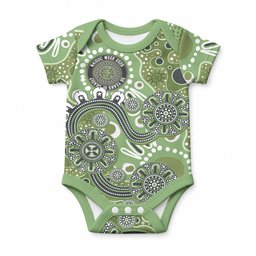 Personalised NAIDOC Week 50 Years Deadly Always Baby Onesie Green Aboriginal Artwork Dot Painting