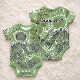 Personalised NAIDOC Week 50 Years Deadly Always Baby Onesie Green Aboriginal Artwork Dot Painting