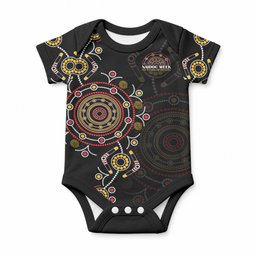 NAIDOC Deadly 50 Years Baby Onesie Aboriginal Black Gold Boomerang Art