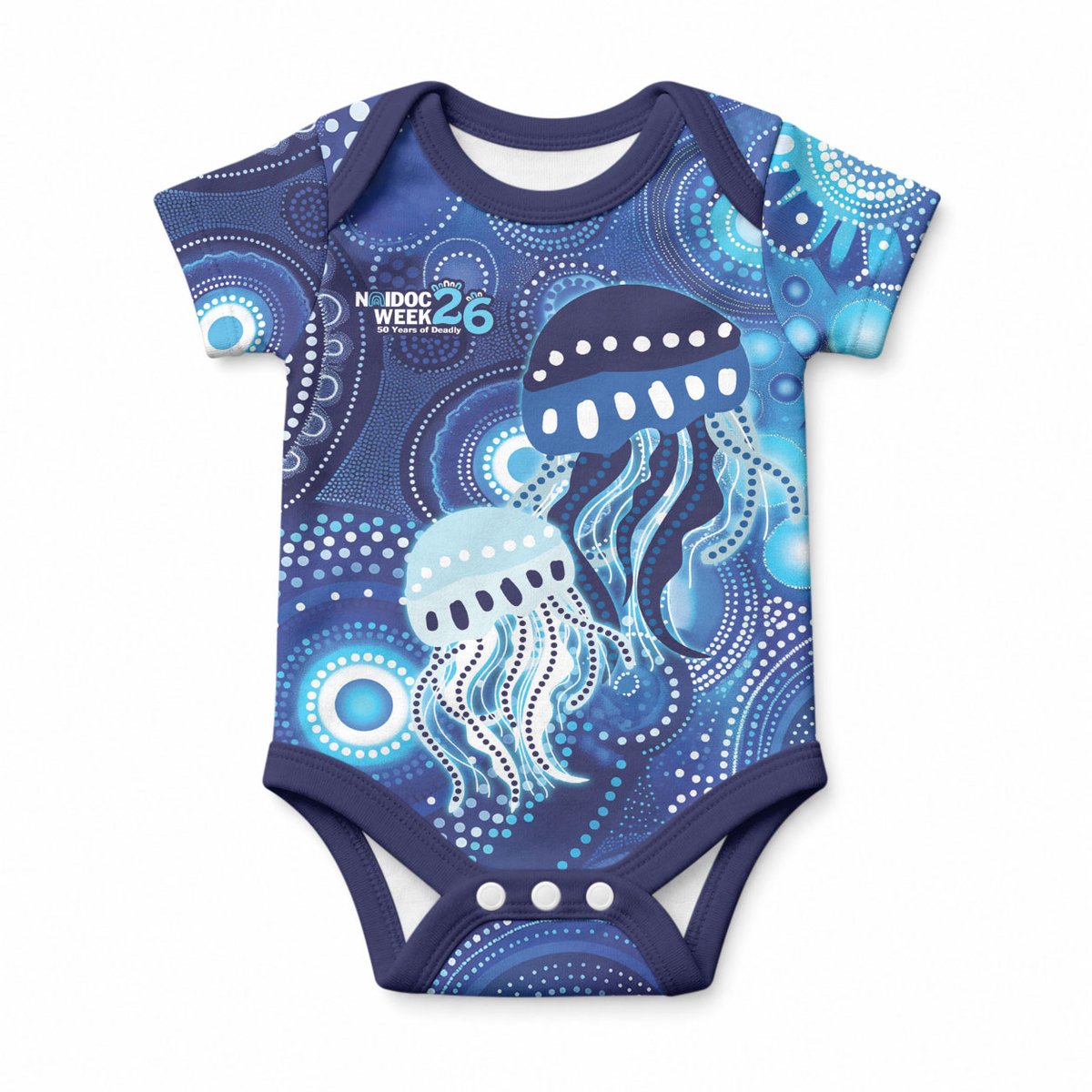 NAIDOC Deadly 50 Years Baby Onesie Jellyfish Aboriginal Culture Inspired Blue