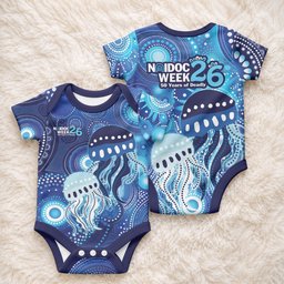NAIDOC Deadly 50 Years Baby Onesie Jellyfish Aboriginal Culture Inspired Blue